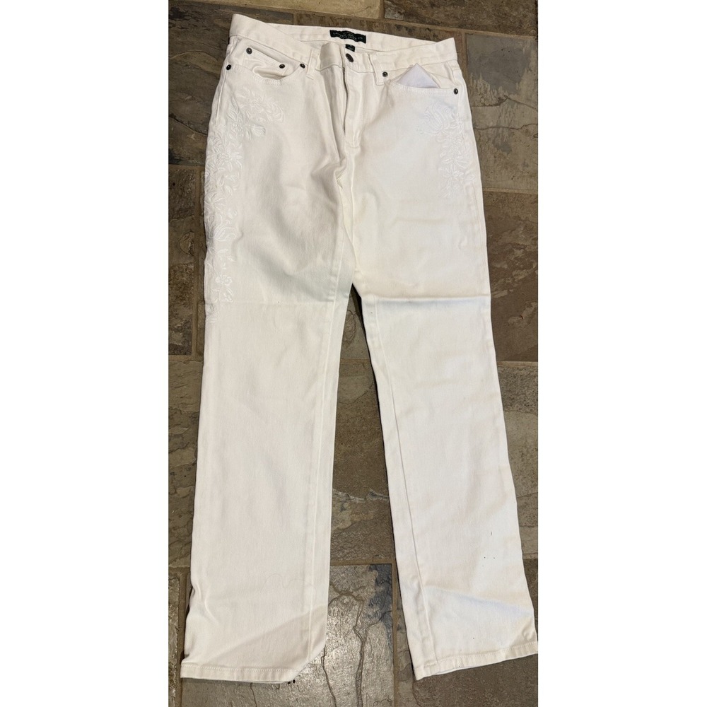 LRL Lauren Ralph Lauren White Floral Embroidered Jeans 5 Pocket Women's Size 8